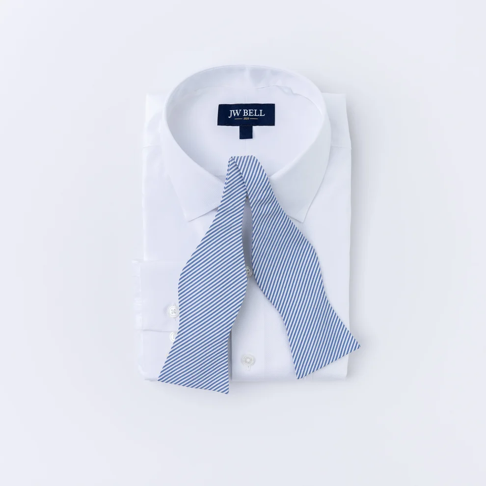 Blue seersucker self bow tie